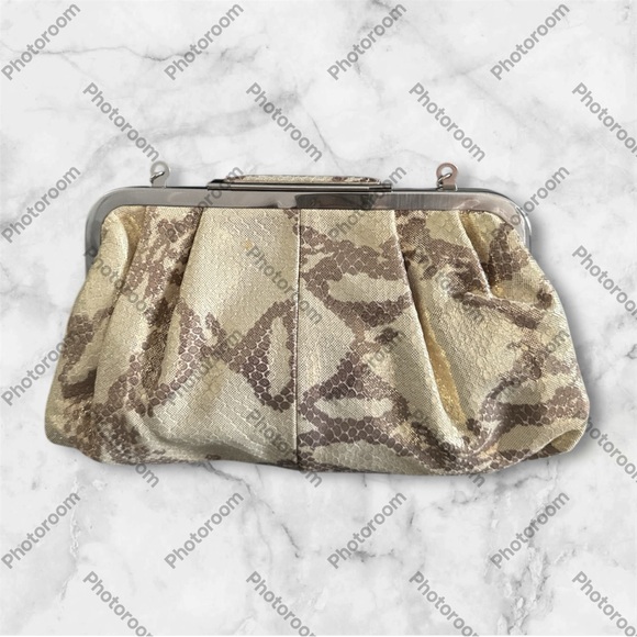 Annabel Ingall Vintage Gold and Beige Leather Clutch/Shoulder Bag w/Chain NWOT - Picture 2 of 5